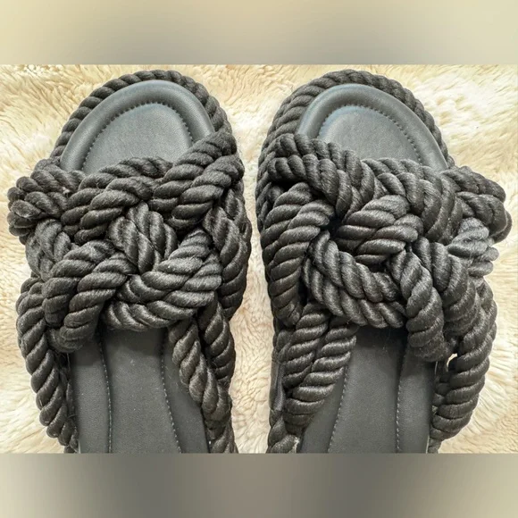 H&M Women's Black Twisted Ropes Slides Sandals Size W 11 - Picture 2 of 9